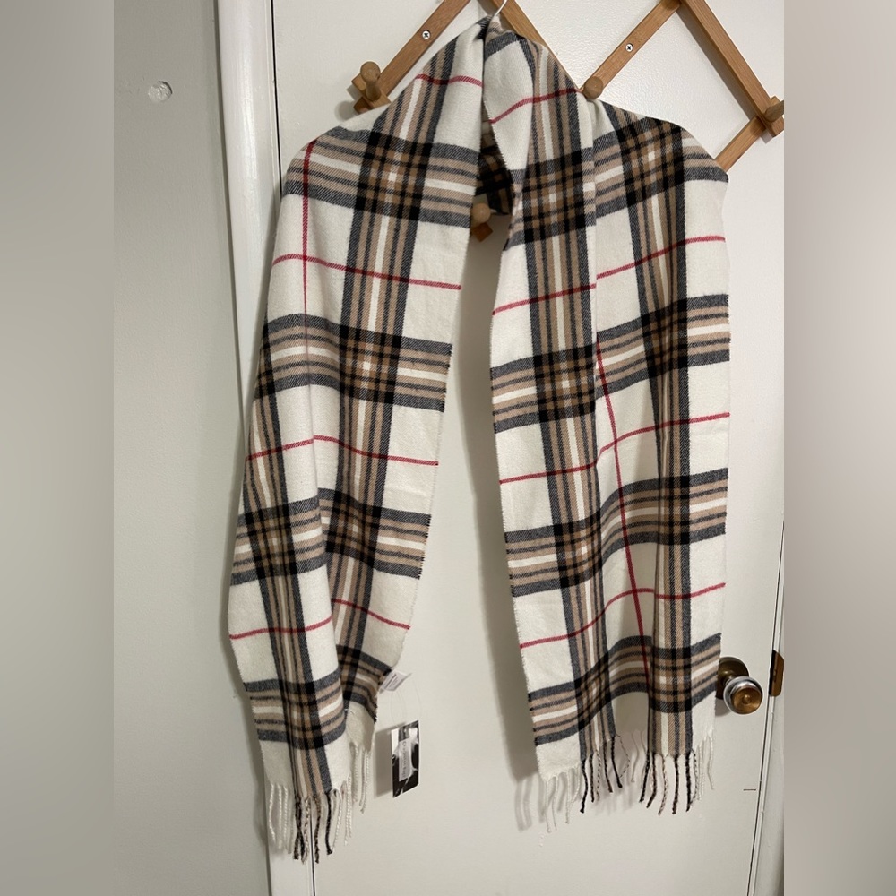 White Winter Plaid Scarf